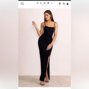 NWT ClubL London - Black Square Neck Thigh Split Tailored Maxi Dress - US 2/UK 6